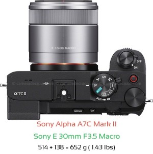 Sony A7C II with Sony E 30mm F3.5 Macro Lens Size