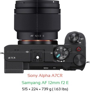 Sony A7CR with Samyang AF 12mm f2 E Lens Size