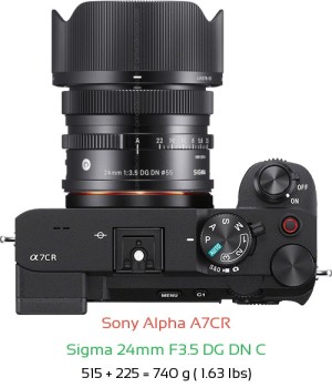 Sony A7CR with Sigma 24mm F3.5 DG DN C Lens Size