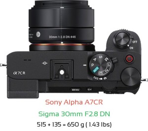 Sony A7CR with Sigma 30mm F2.8 DN Lens Size