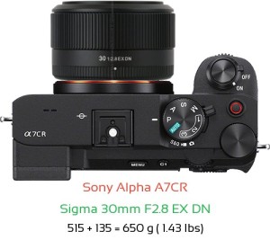 Sony A7CR with Sigma 30mm F2.8 EX DN Lens Size