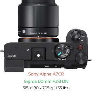 Sony A7CR with Sigma 60mm F2.8 DN Lens Size