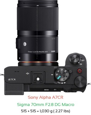 Sony A7CR with Sigma 70mm F2.8 DG Macro Lens Size