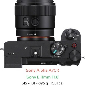 Sony A7CR with Sony E 11mm F1.8 Lens Size