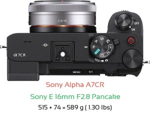 Sony A7CR with Sony E 16mm F2.8 Pancake Lens Size