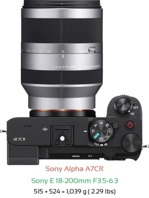 Sony A7CR with Sony E 18-200mm F3.5-6.3 Lens Size