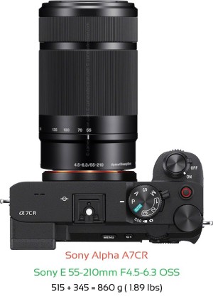 Sony A7CR with Sony E 55-210mm F4.5-6.3 OSS Lens Size