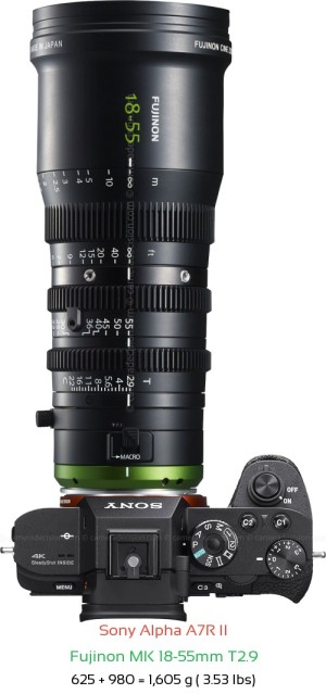 Sony A7R II with Fujinon MK 18-55mm T2.9 Lens Size