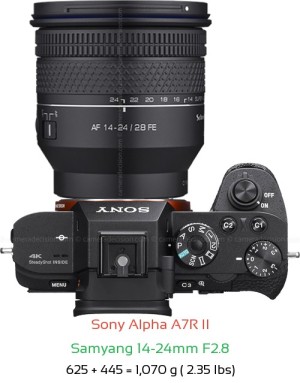 Sony A7R II with Samyang 14-24mm F2.8 Lens Size