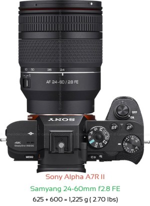 Sony A7R II with Samyang 24-60mm f2.8 FE Lens Size
