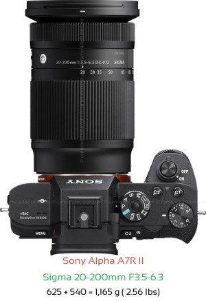 Sony A7R II with Sigma 20-200mm F3.5-6.3 Lens Size