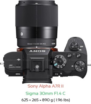 Sony A7R II with Sigma 30mm F1.4 C Lens Size