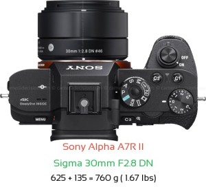 Sony A7R II with Sigma 30mm F2.8 DN Lens Size