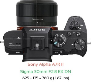 Sony A7R II with Sigma 30mm F2.8 EX DN Lens Size