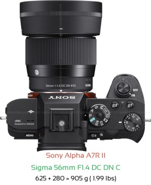 Sony A7R II with Sigma 56mm F1.4 DC DN C Lens Size