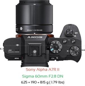 Sony A7R II with Sigma 60mm F2.8 DN Lens Size