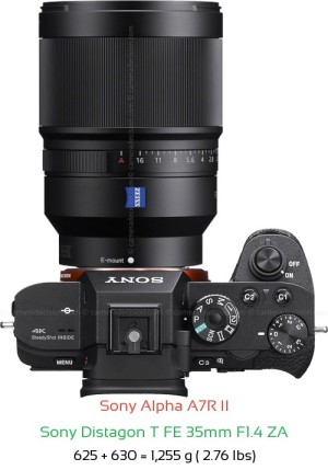 Sony A7R II with Sony Distagon T FE 35mm F1.4 ZA Lens Size
