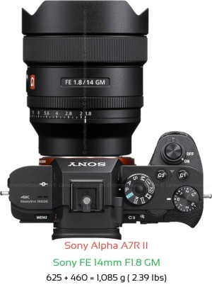 Sony A7R II with Sony FE 14mm F1.8 GM Lens Size