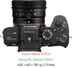 Sony A7R II with Sony FE 24mm F2.8 G Lens Size