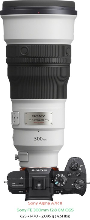 Sony A7R II with Sony FE 300mm f2.8 GM Lens Size