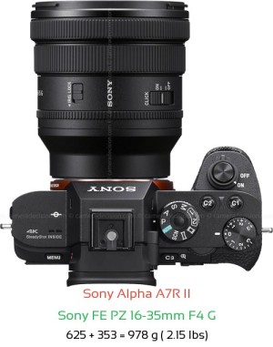 Sony A7R II with Sony FE PZ 16-35mm F4 Lens Size
