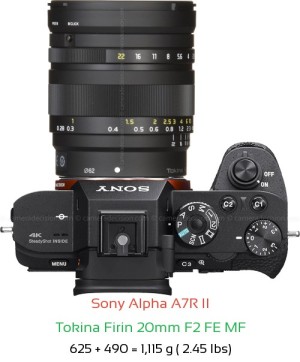 Sony A7R II with Tokina Firin 20mm F2 FE MF Lens Size