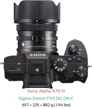 Sony A7R III with Sigma 24mm F3.5 DG DN C Lens Size