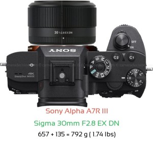 Sony A7R III with Sigma 30mm F2.8 EX DN Lens Size