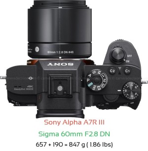 Sony A7R III with Sigma 60mm F2.8 DN Lens Size
