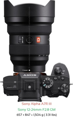 Sony A7R III with Sony 12-24mm F2.8 GM Lens Size