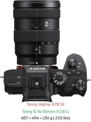 Sony A7R III with Sony E 16-55mm F2.8 G Lens Size