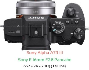 Sony A7R III with Sony E 16mm F2.8 Pancake Lens Size