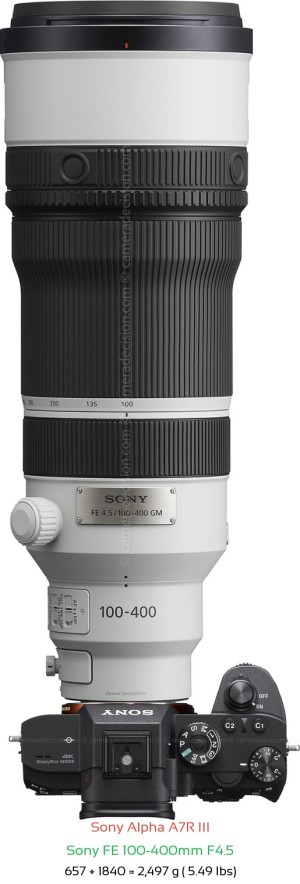 Sony A7R III with Sony FE 100-400mm F4.5 Lens Size