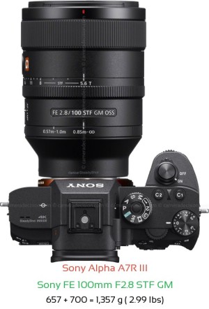 Sony A7R III with Sony FE 100mm F2.8 STF GM Lens Size