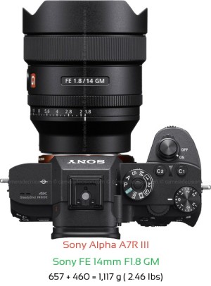 Sony A7R III with Sony FE 14mm F1.8 GM Lens Size