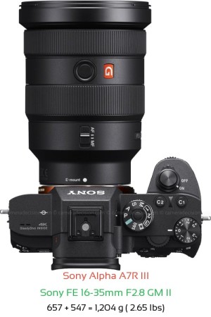 Sony A7R III with Sony FE 16-35mm F2.8 GM II Lens Size