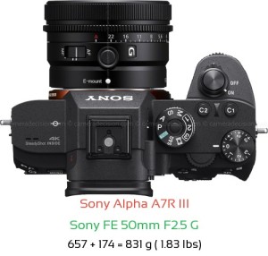 Sony A7R III with Sony FE 50mm F2.5 G Lens Size