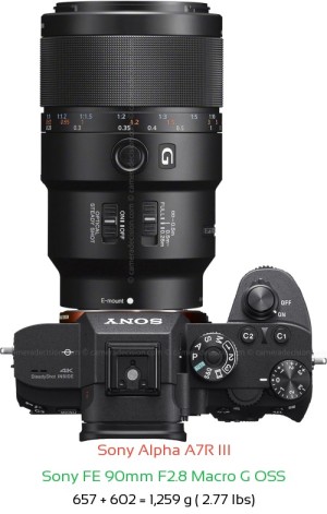Sony A7R III with Sony FE 90mm F2.8 Macro G OSS Lens Size