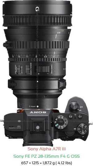 Sony A7R III with Sony FE PZ 28-135mm F4 G Lens Size