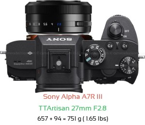 Sony A7R III with TTArtisan 27mm F2.8 Lens Size