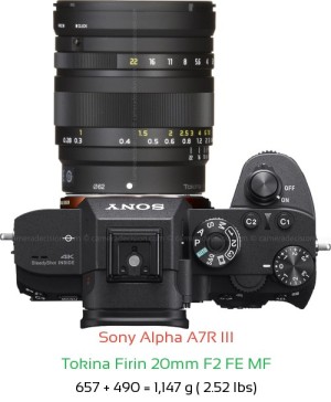 Sony A7R III with Tokina Firin 20mm F2 FE MF Lens Size