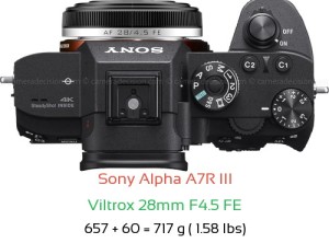 Sony A7R III with Viltrox 28mm F4.5 FE Lens Size