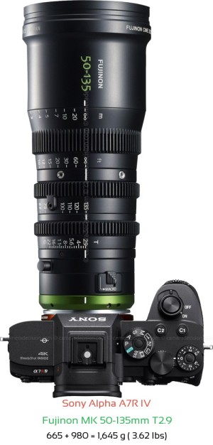 Sony A7R IV with Fujinon MK 50-135mm T2.9 Lens Size