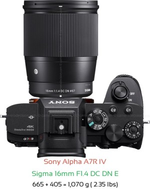 Sony A7R IV with Sigma 16mm F1.4 DC DN E Lens Size