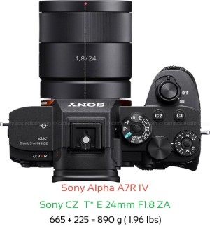 Sony A7R IV with Sony CZ  T* E 24mm F1.8 ZA Lens Size