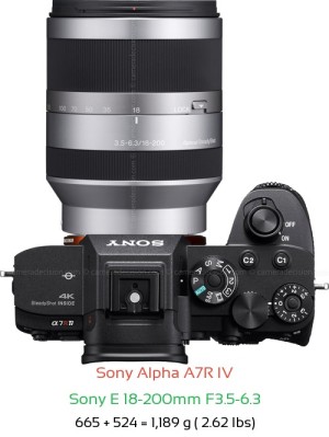 Sony A7R IV with Sony E 18-200mm F3.5-6.3 Lens Size