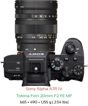 Sony A7R IV with Tokina Firin 20mm F2 FE MF Lens Size