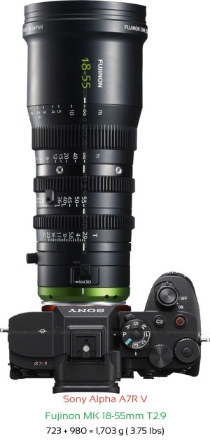 Sony A7R V with Fujinon MK 18-55mm T2.9 Lens Size