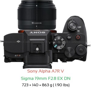 Sony A7R V with Sigma 19mm F2.8 EX DN Lens Size