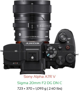 Sony A7R V with Sigma 20mm F2 DG DN C Lens Size